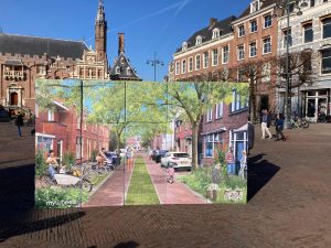 Autoluwe stad-puzzle op de grote markt in Haarlem