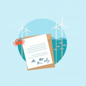 Krab bij windmolens