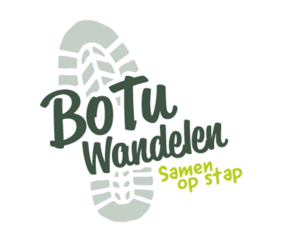 Een voetstap met daar op de tekst "Botu wandelen"