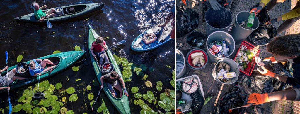 Kano's op het water van boven af