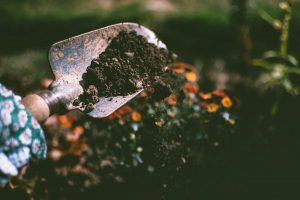 Tuinschepje met aardee erop
