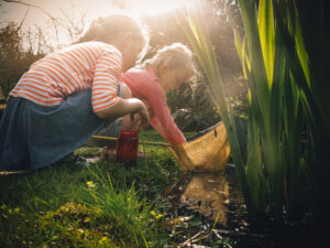 Water kinderen met schepnet